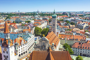 Veduta dall'alto di una parte del centro cittadino di Monaco di Baviera
