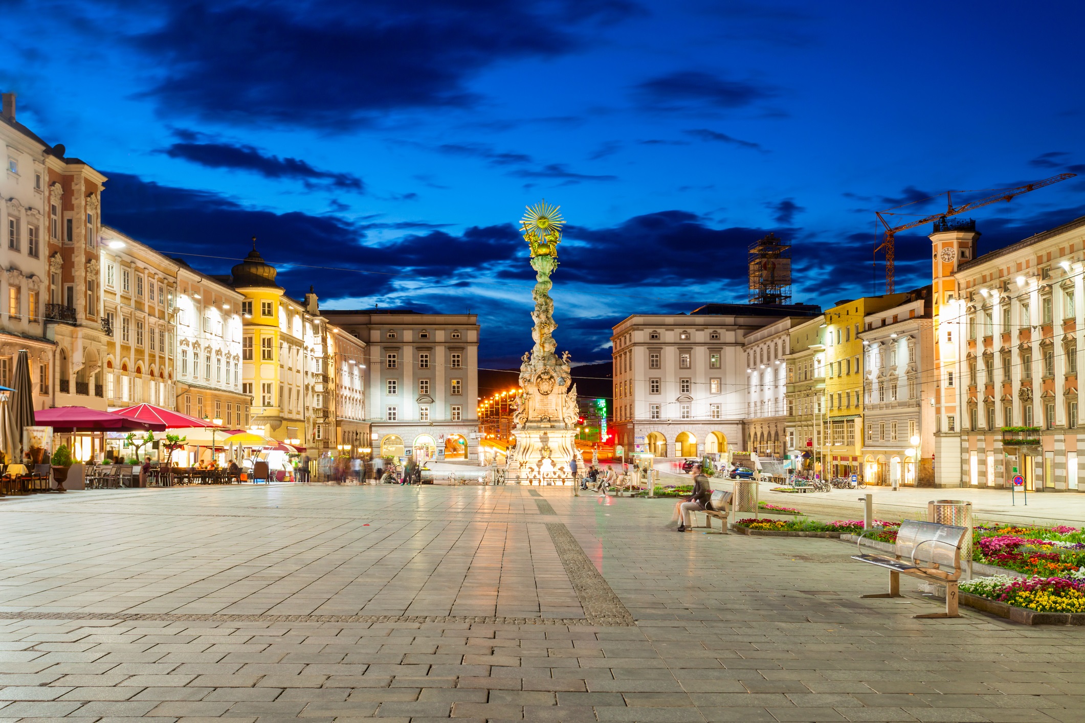 Linz main square by night