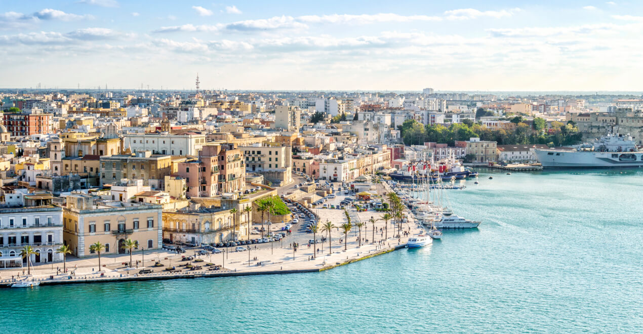Top view of the city of Brindisi (Apulia) and the waterfront.