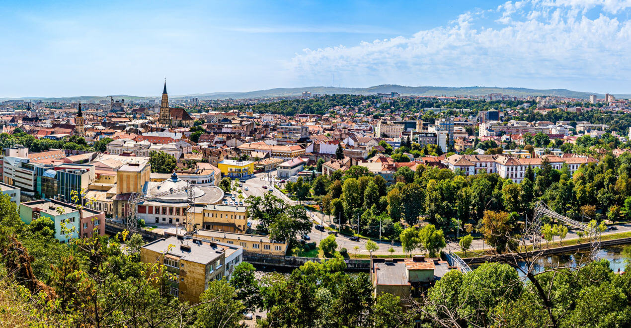 Vista aerea del centro cittadino di Cluj-Napoca, Romania