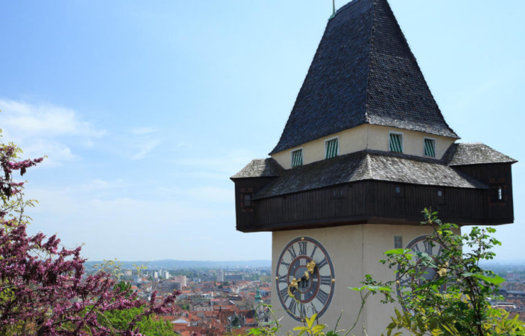 Graz, Austria, con simbolica Torre dell'Orologio