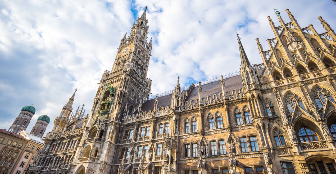 The Munich town hall with the Glockenspiel, the largest carillon in Germany