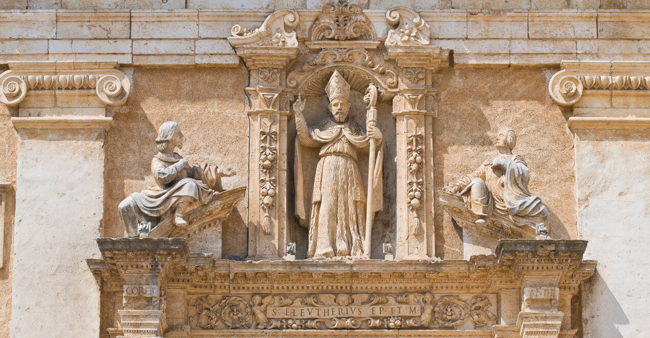 Detail of the Mother Church facade in Mesagne, Apulia